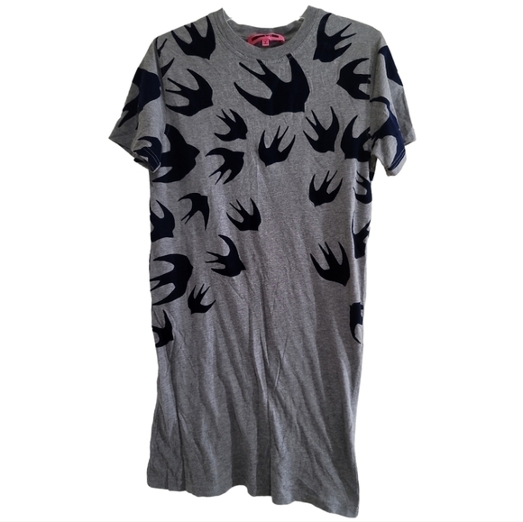 Mcq Alexander Mcqueen Swallow Casual Mini Dress In Grey XS Velvet Birds in Navy - Picture 2 of 7
